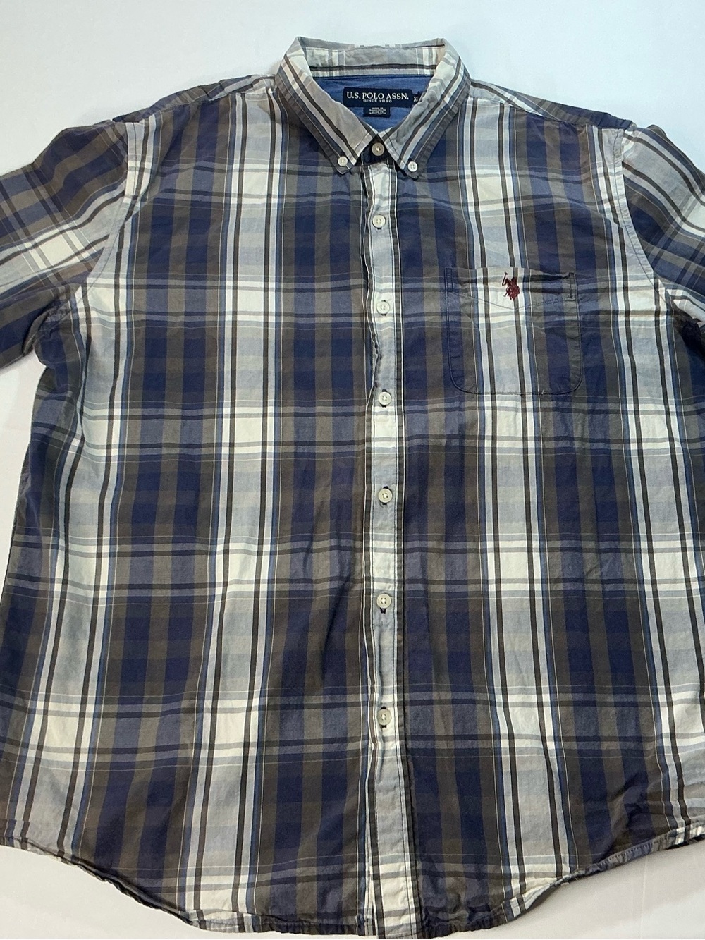 U.S. Polo Assn. Blue and White Plaid Button-Down Shirt